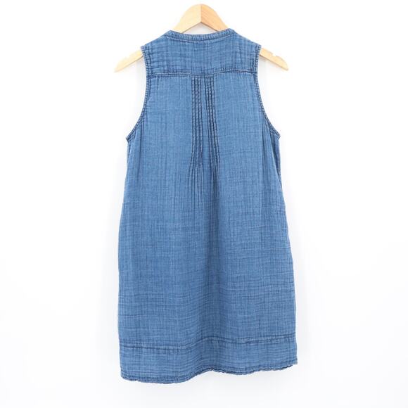 Faherty Women's Isha Basketweave 100% Cotton Dress Indigo Blue Sz M - Picture 2 of 7